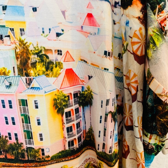 Karen Kane Print Top 2X Houses by the Sea Ocean Tropical Cruise Vacation - Picture 5 of 15